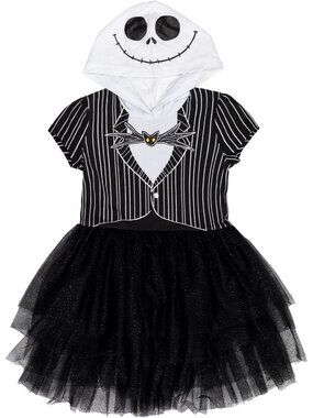Jack Skellington Hooded Tutu Dress Girls Halloween Cosplay Costume